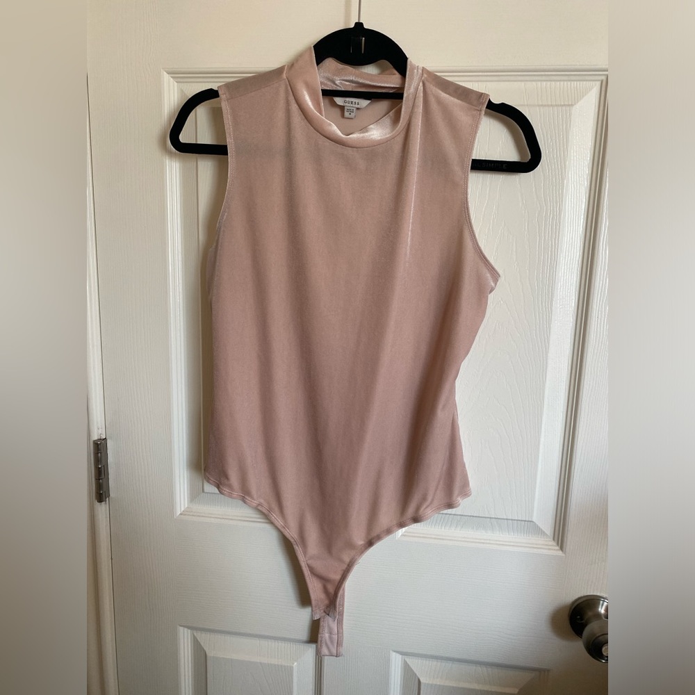 Guess Pink velour Mock Neck Bodysuit - medium